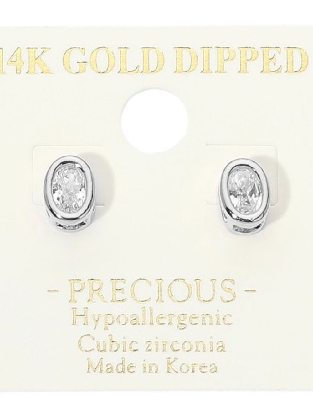 14K WHITE GOLD OVAL BEZEL RHINESTONE STUD EARRINGS